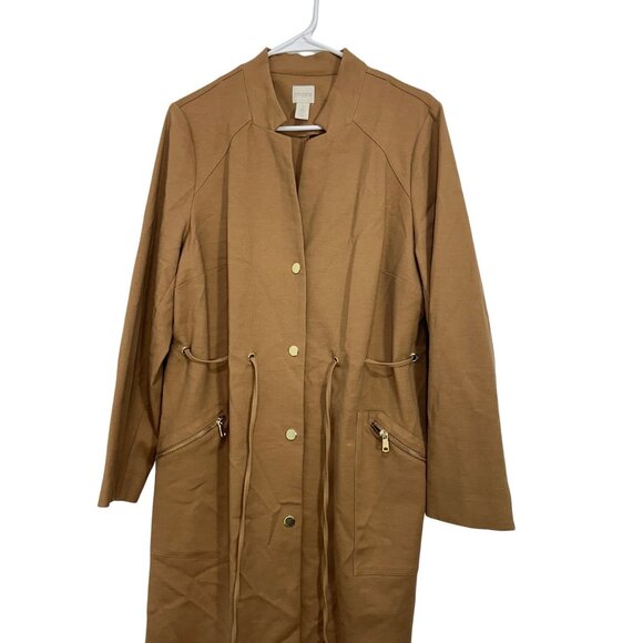 Chicos Brown Button-Front Utility Jacket Drawstring Waist & Zipper Pockets SZ 2 - Picture 2 of 14